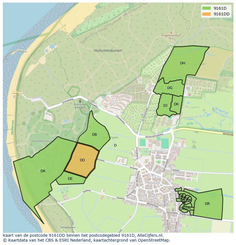 Afbeelding van het postcodegebied 9161 DD op de kaart.