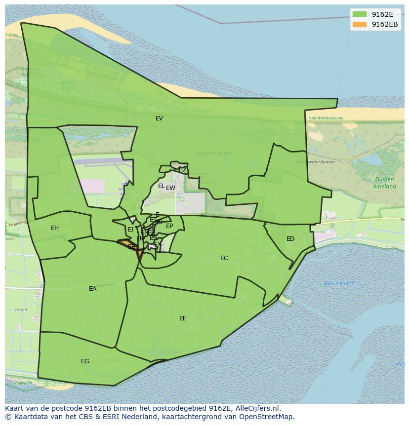 Afbeelding van het postcodegebied 9162 EB op de kaart.