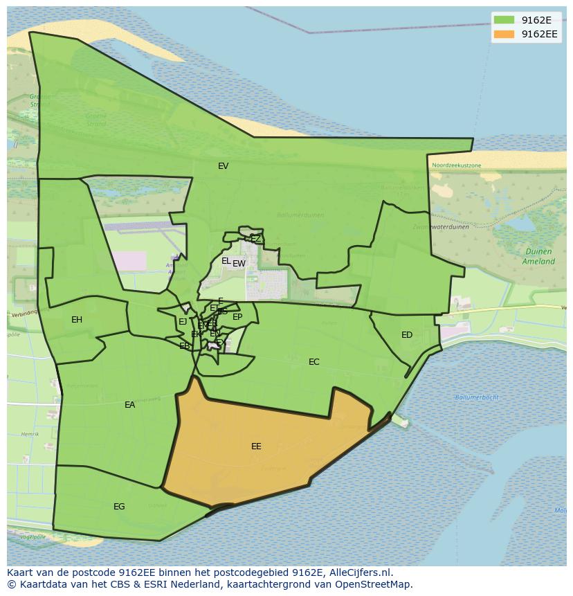 Afbeelding van het postcodegebied 9162 EE op de kaart.