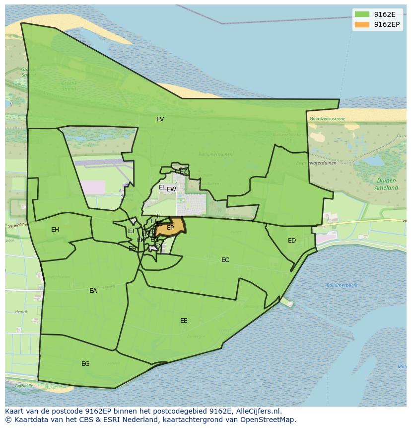 Afbeelding van het postcodegebied 9162 EP op de kaart.