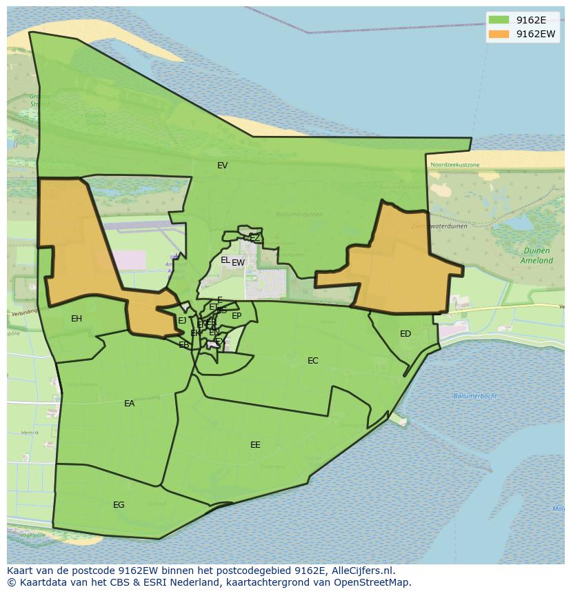 Afbeelding van het postcodegebied 9162 EW op de kaart.