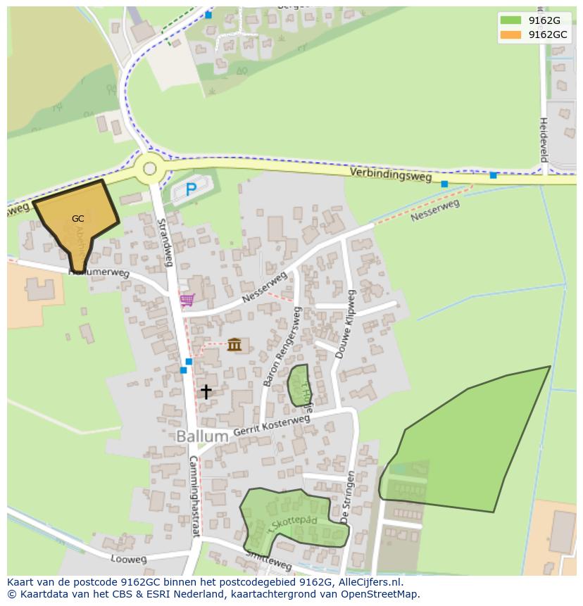 Afbeelding van het postcodegebied 9162 GC op de kaart.