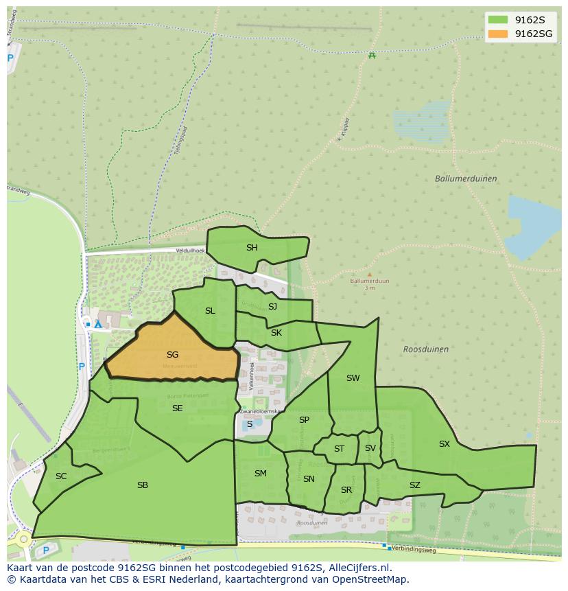 Afbeelding van het postcodegebied 9162 SG op de kaart.
