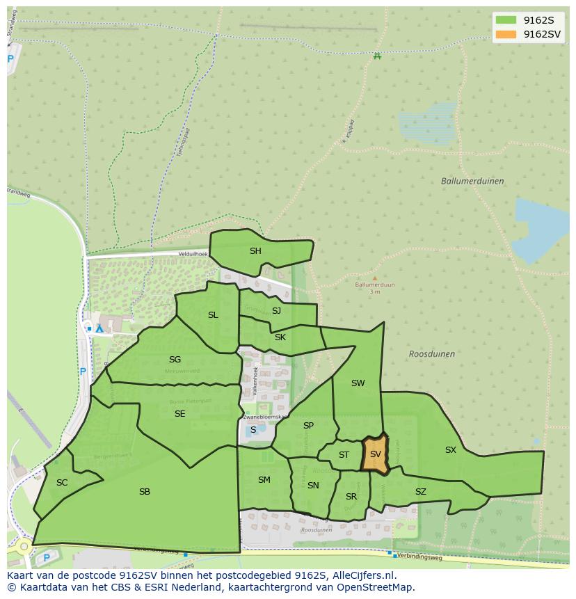 Afbeelding van het postcodegebied 9162 SV op de kaart.