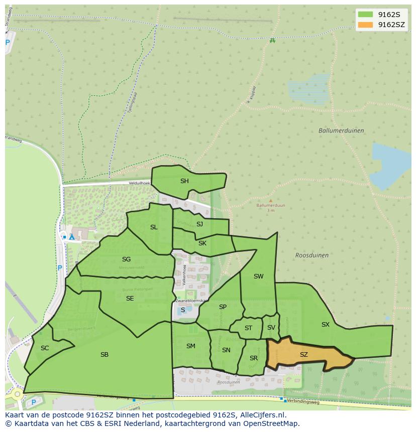 Afbeelding van het postcodegebied 9162 SZ op de kaart.