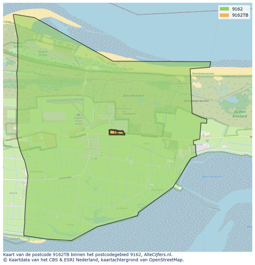 Afbeelding van het postcodegebied 9162 TB op de kaart.