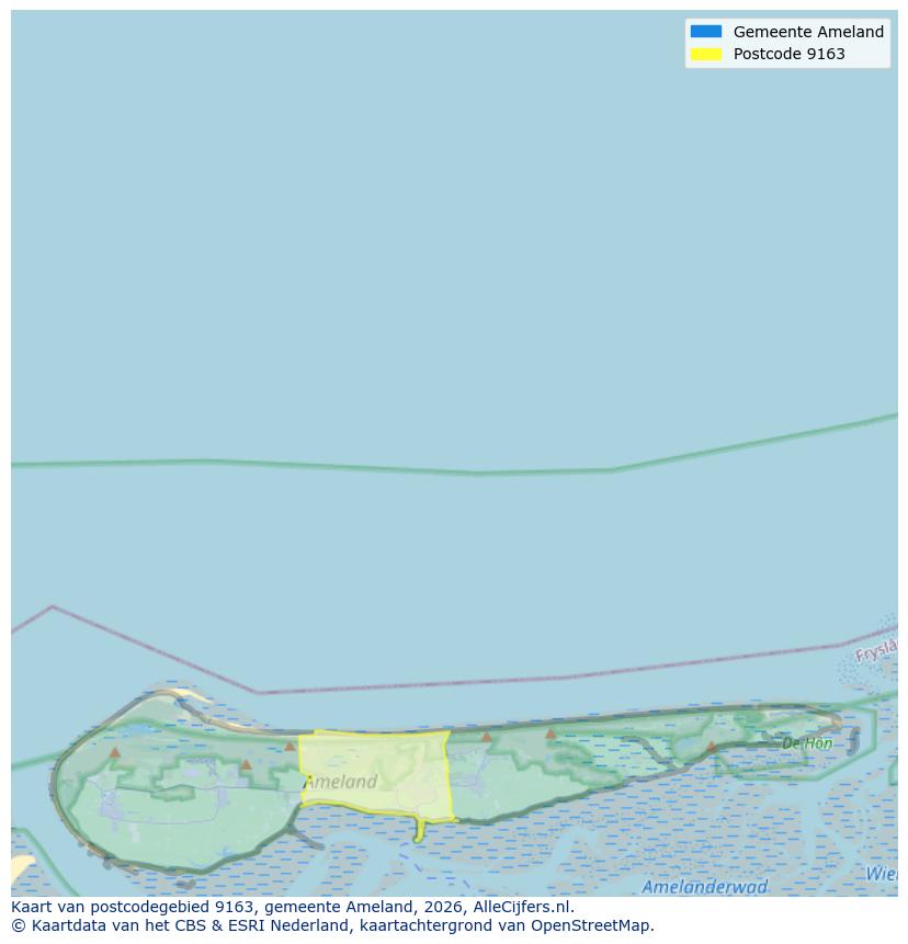 Afbeelding van het postcodegebied 9163 op de kaart.