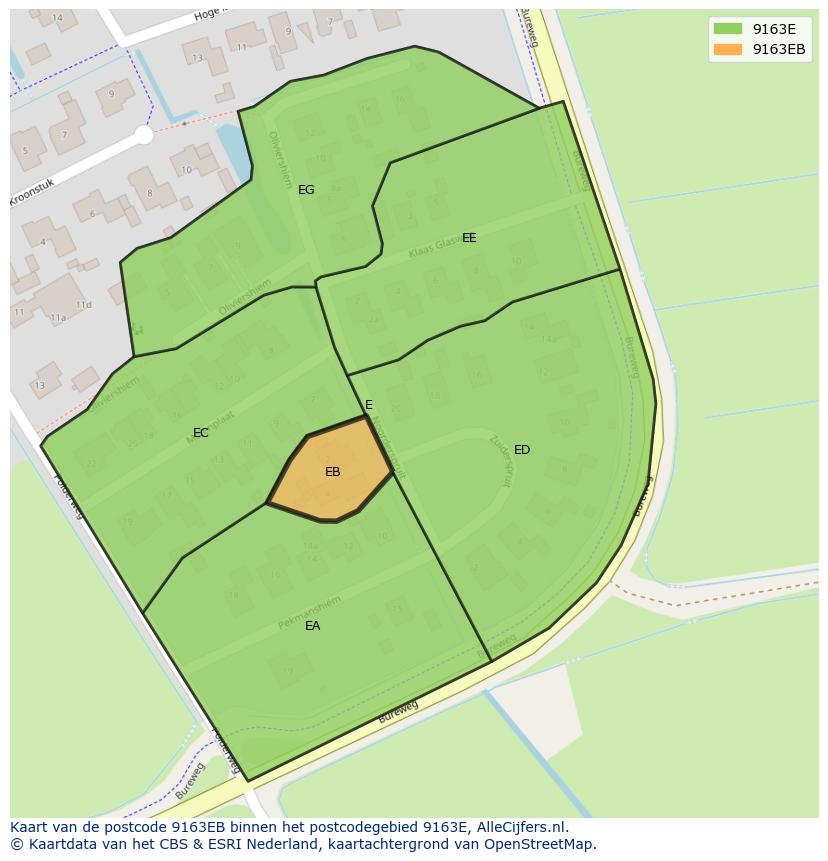 Afbeelding van het postcodegebied 9163 EB op de kaart.