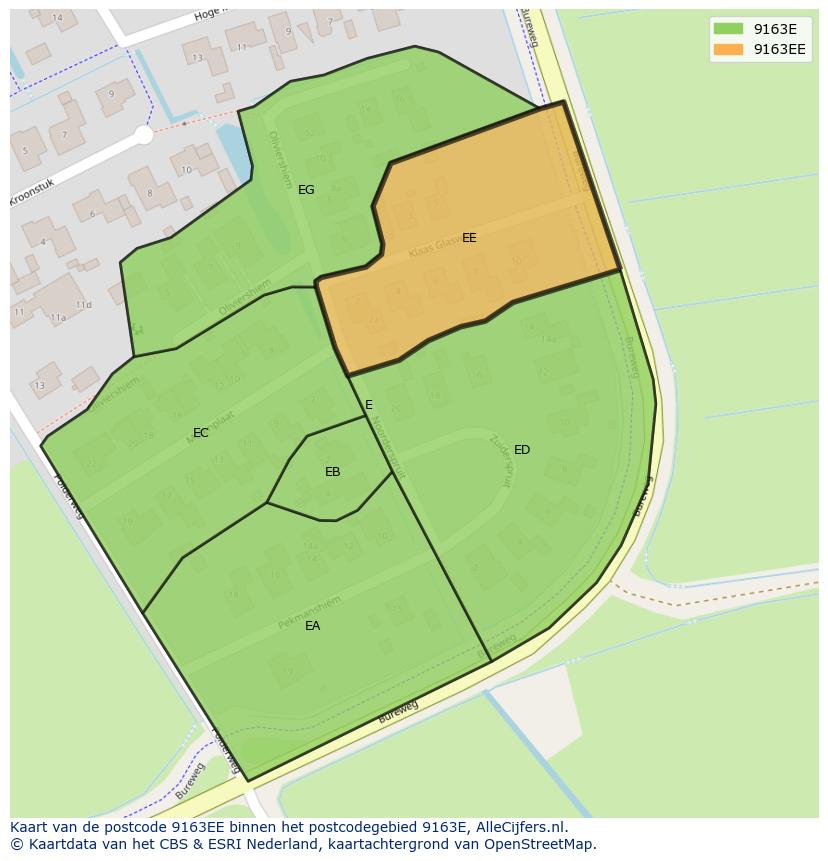 Afbeelding van het postcodegebied 9163 EE op de kaart.
