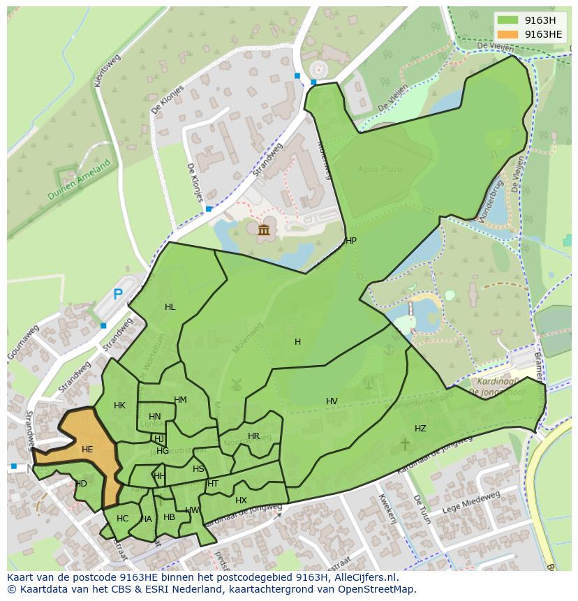 Afbeelding van het postcodegebied 9163 HE op de kaart.