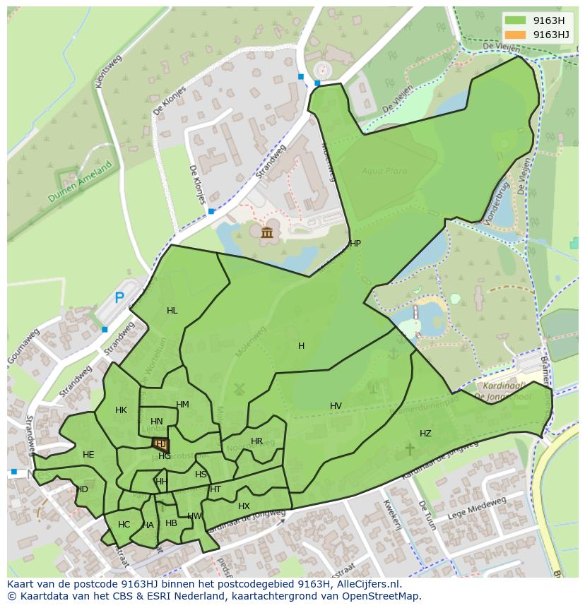 Afbeelding van het postcodegebied 9163 HJ op de kaart.