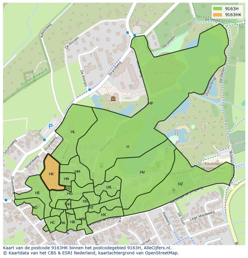 Afbeelding van het postcodegebied 9163 HK op de kaart.