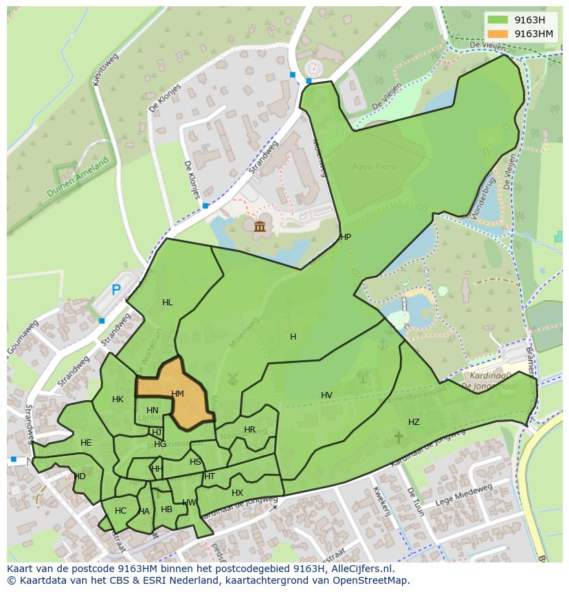 Afbeelding van het postcodegebied 9163 HM op de kaart.