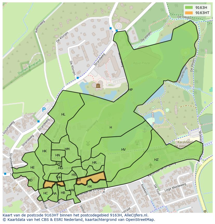 Afbeelding van het postcodegebied 9163 HT op de kaart.