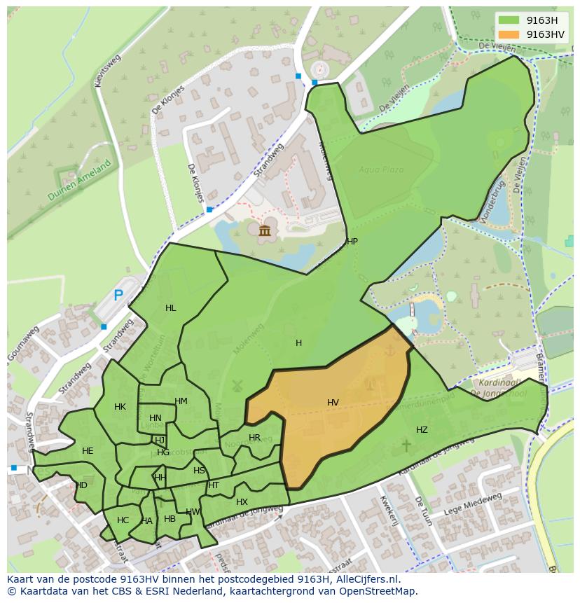Afbeelding van het postcodegebied 9163 HV op de kaart.
