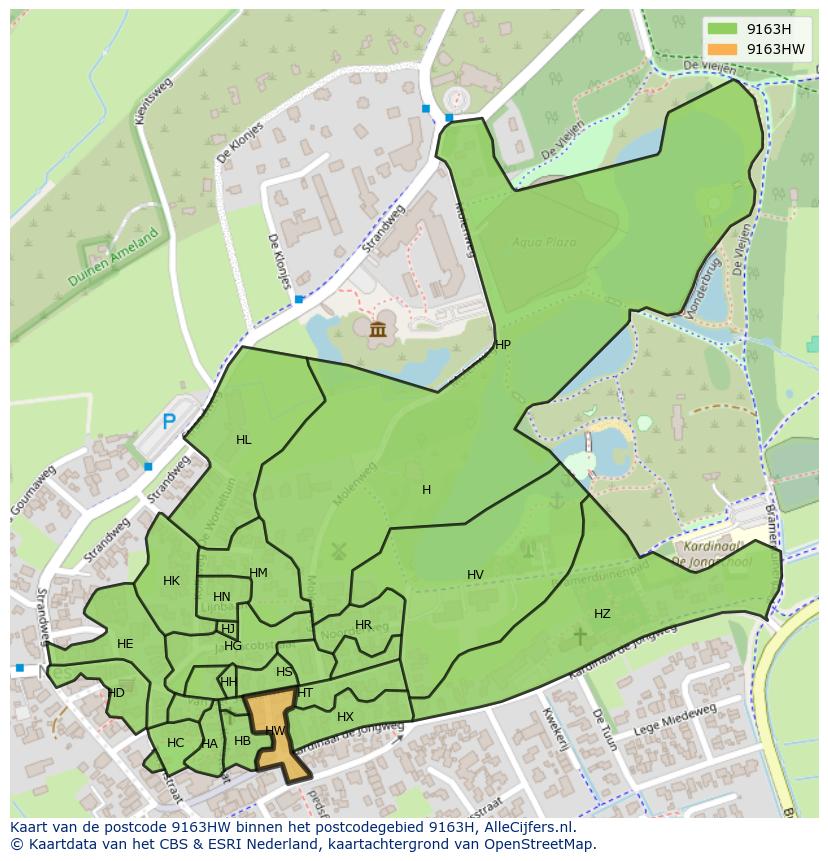 Afbeelding van het postcodegebied 9163 HW op de kaart.