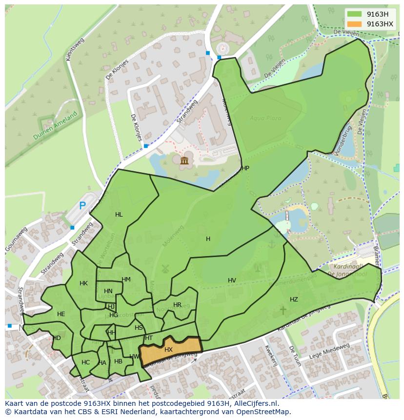 Afbeelding van het postcodegebied 9163 HX op de kaart.