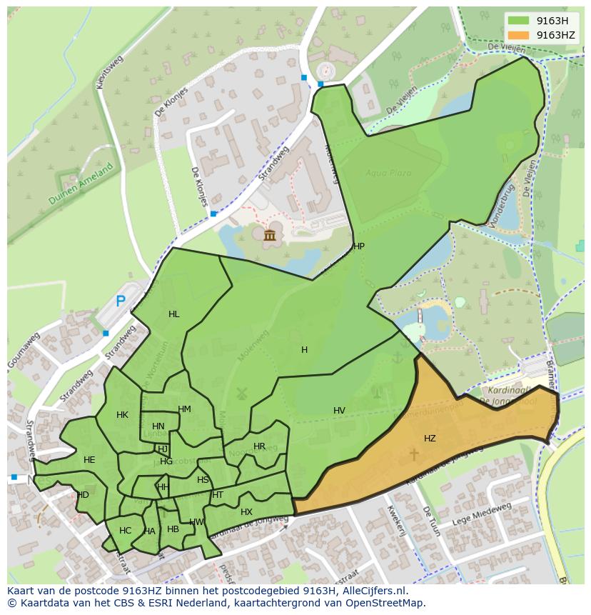 Afbeelding van het postcodegebied 9163 HZ op de kaart.