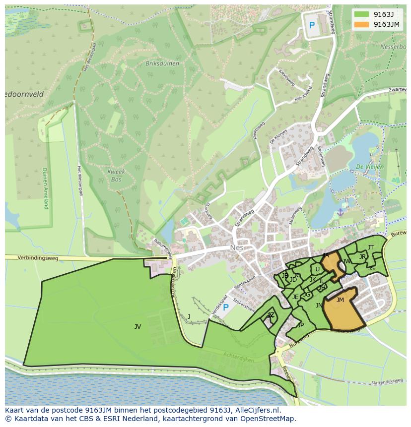 Afbeelding van het postcodegebied 9163 JM op de kaart.