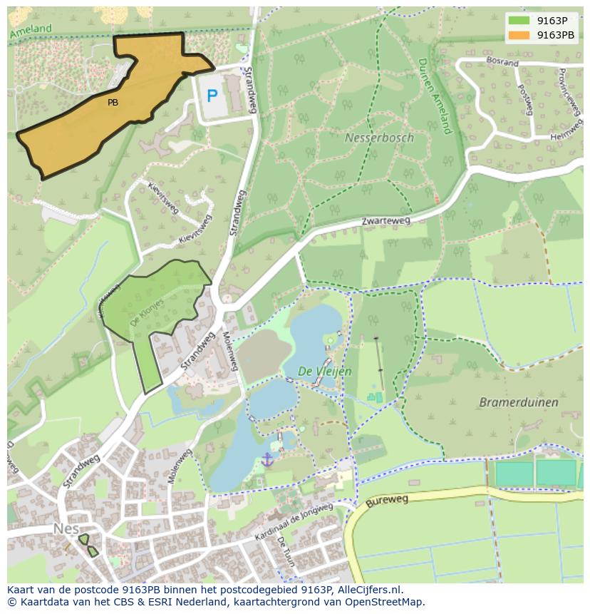 Afbeelding van het postcodegebied 9163 PB op de kaart.