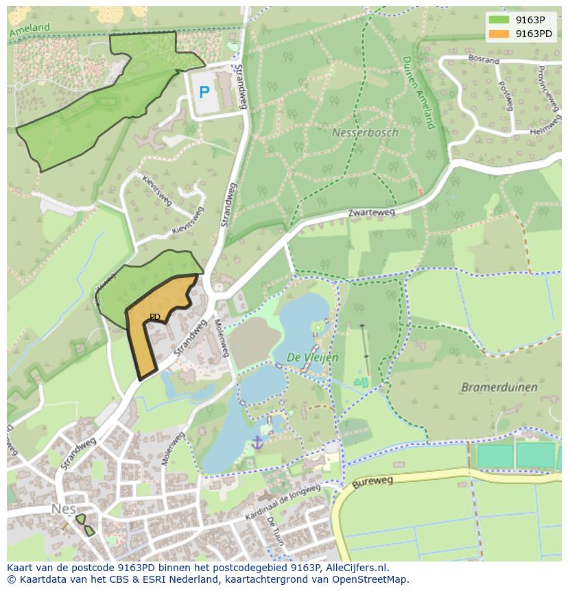 Afbeelding van het postcodegebied 9163 PD op de kaart.