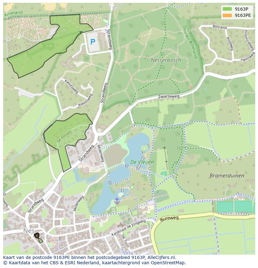 Afbeelding van het postcodegebied 9163 PE op de kaart.