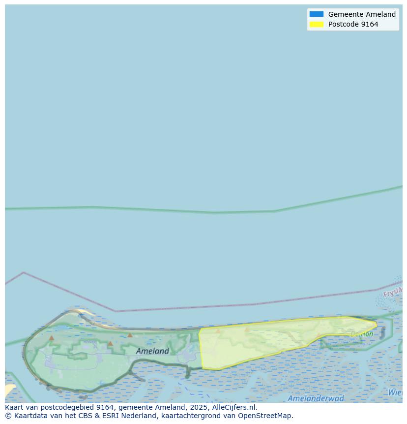 Afbeelding van het postcodegebied 9164 op de kaart.