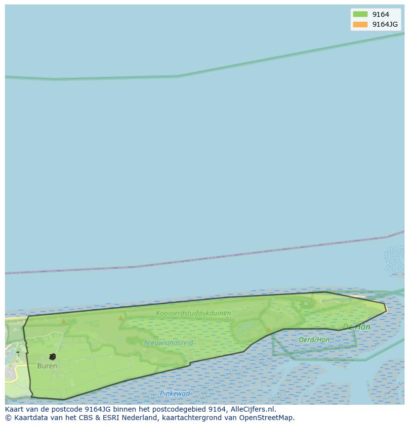 Afbeelding van het postcodegebied 9164 JG op de kaart.