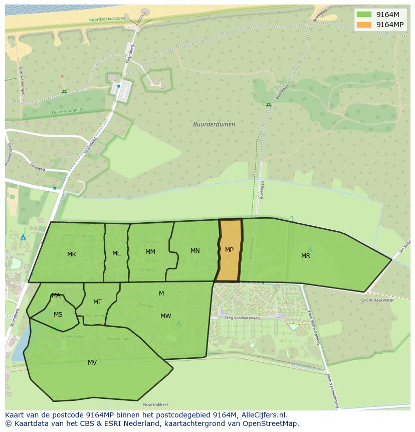Afbeelding van het postcodegebied 9164 MP op de kaart.