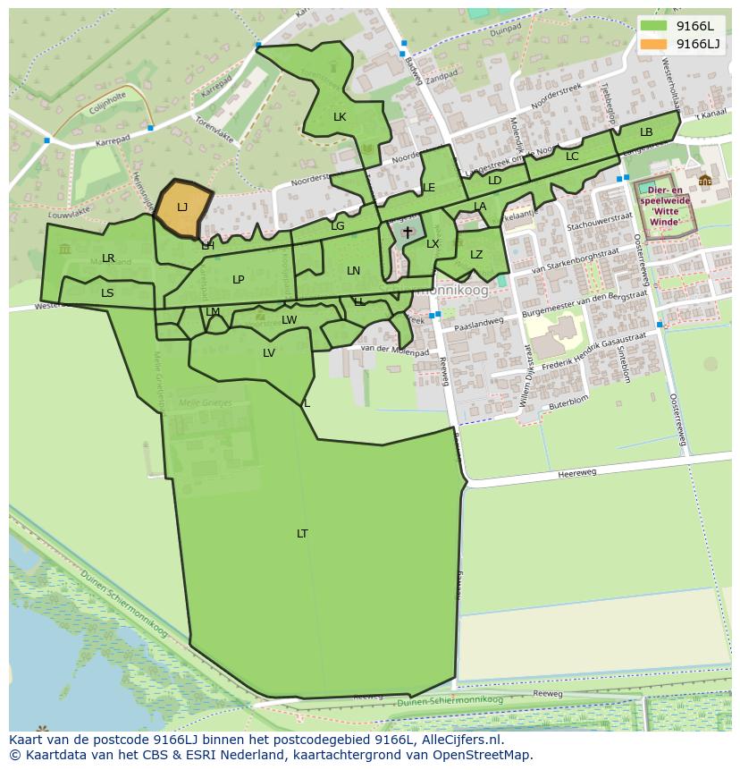 Afbeelding van het postcodegebied 9166 LJ op de kaart.