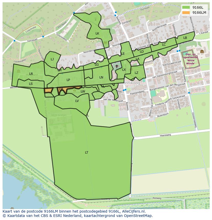 Afbeelding van het postcodegebied 9166 LM op de kaart.