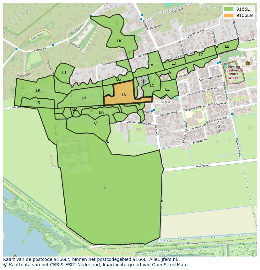 Afbeelding van het postcodegebied 9166 LN op de kaart.