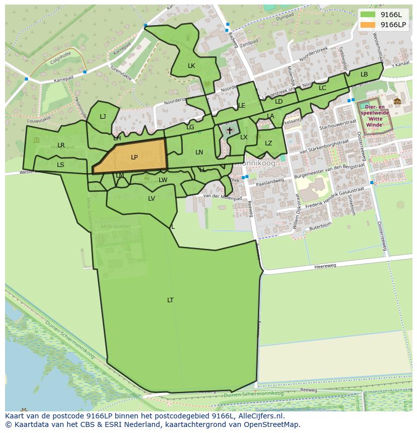 Afbeelding van het postcodegebied 9166 LP op de kaart.