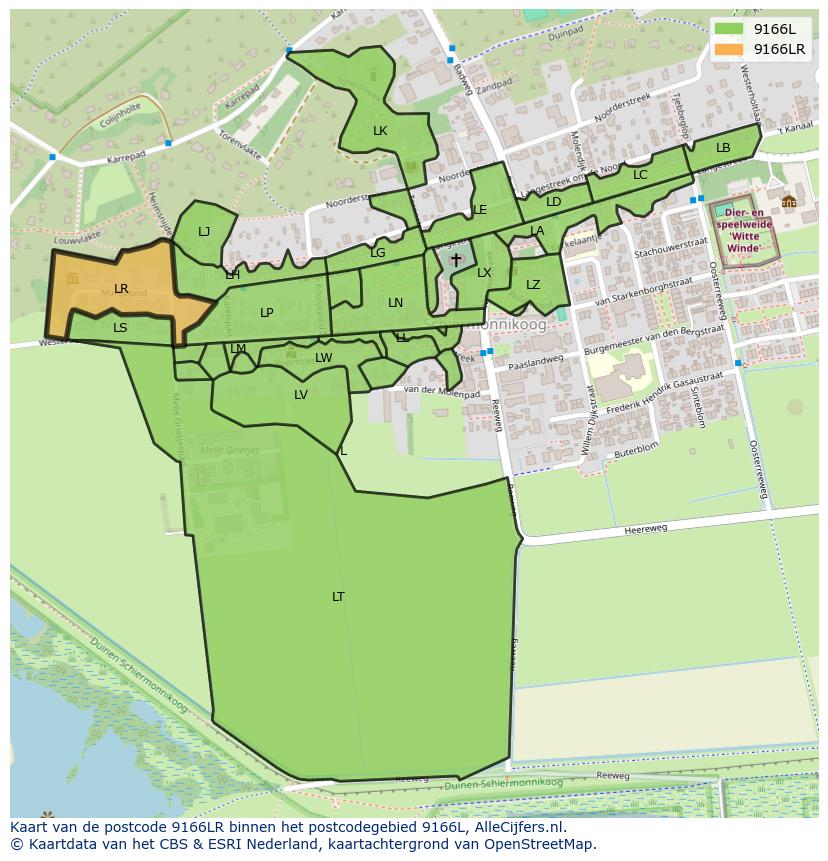 Afbeelding van het postcodegebied 9166 LR op de kaart.
