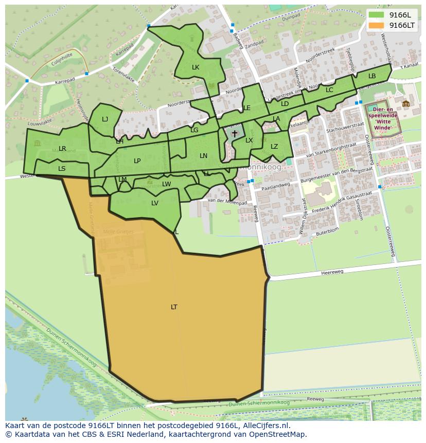 Afbeelding van het postcodegebied 9166 LT op de kaart.