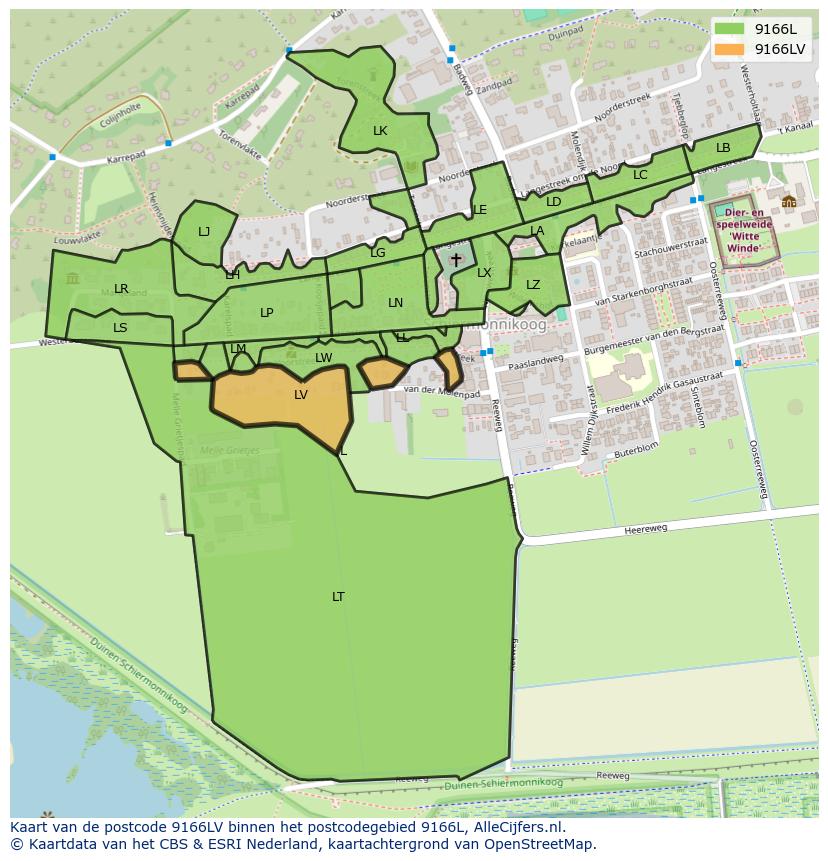 Afbeelding van het postcodegebied 9166 LV op de kaart.
