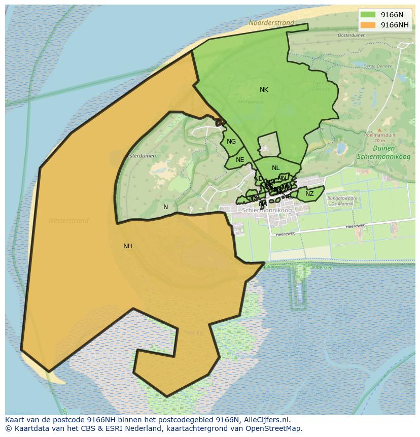 Afbeelding van het postcodegebied 9166 NH op de kaart.