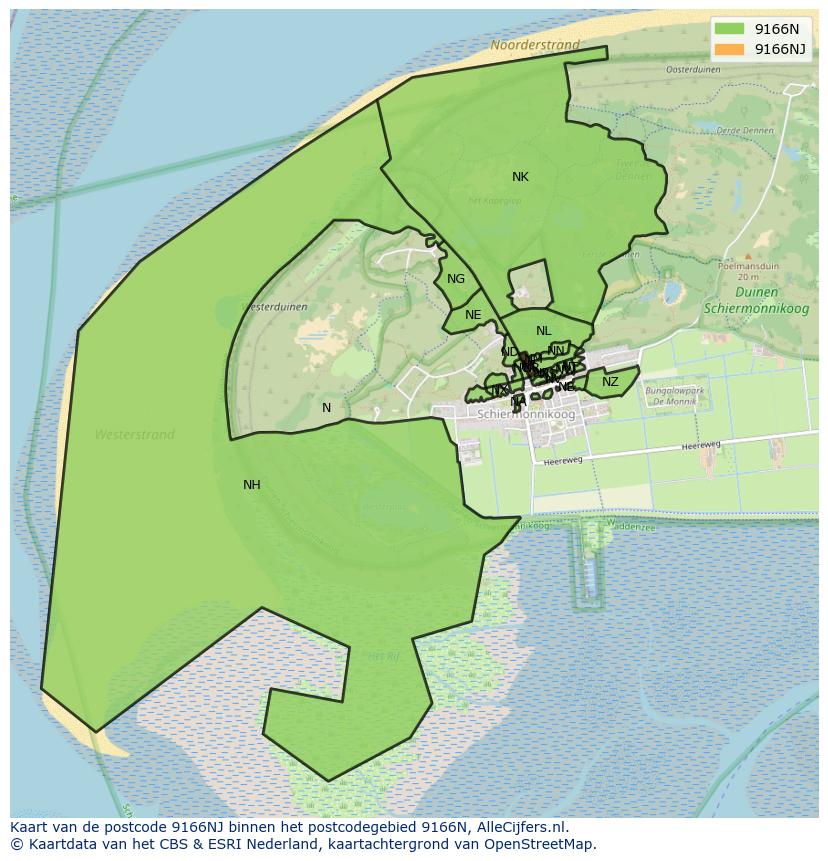 Afbeelding van het postcodegebied 9166 NJ op de kaart.