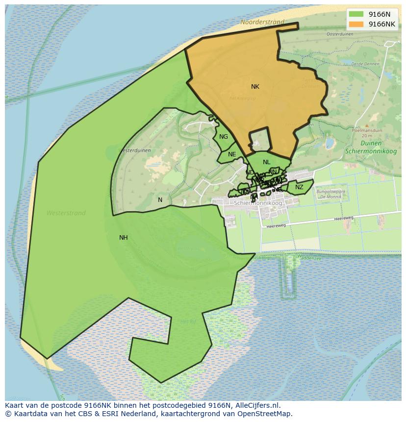 Afbeelding van het postcodegebied 9166 NK op de kaart.