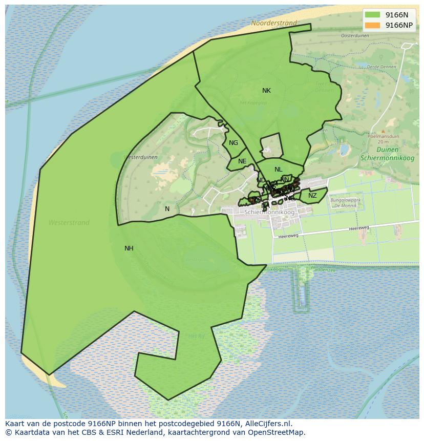 Afbeelding van het postcodegebied 9166 NP op de kaart.