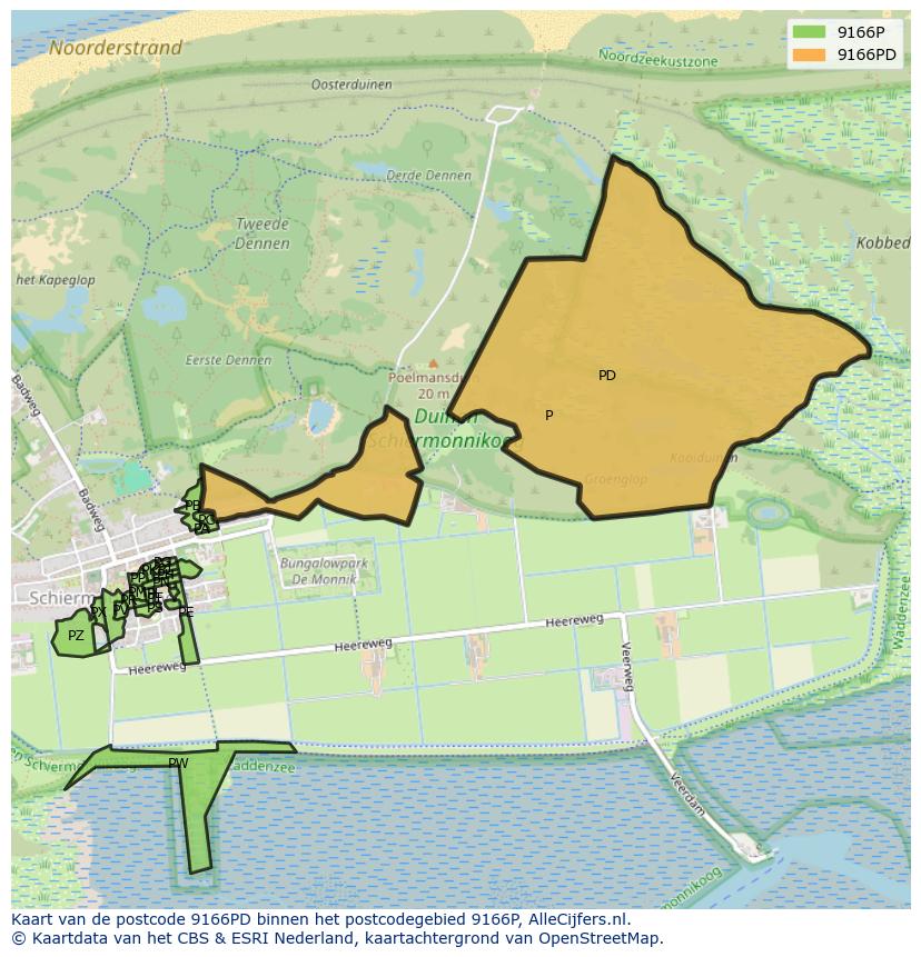 Afbeelding van het postcodegebied 9166 PD op de kaart.