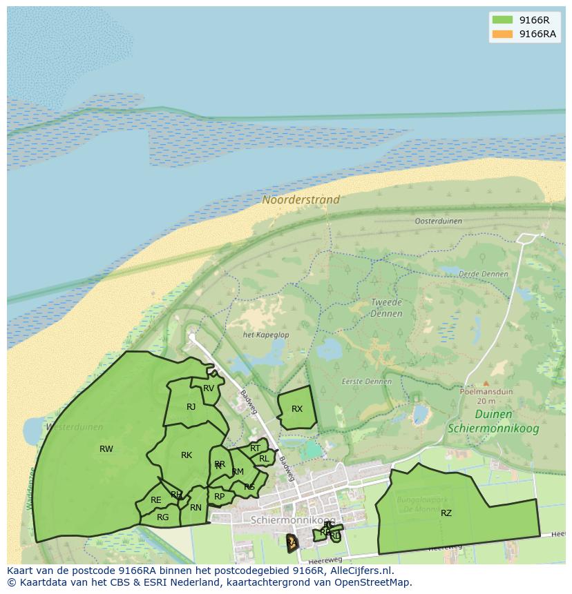 Afbeelding van het postcodegebied 9166 RA op de kaart.