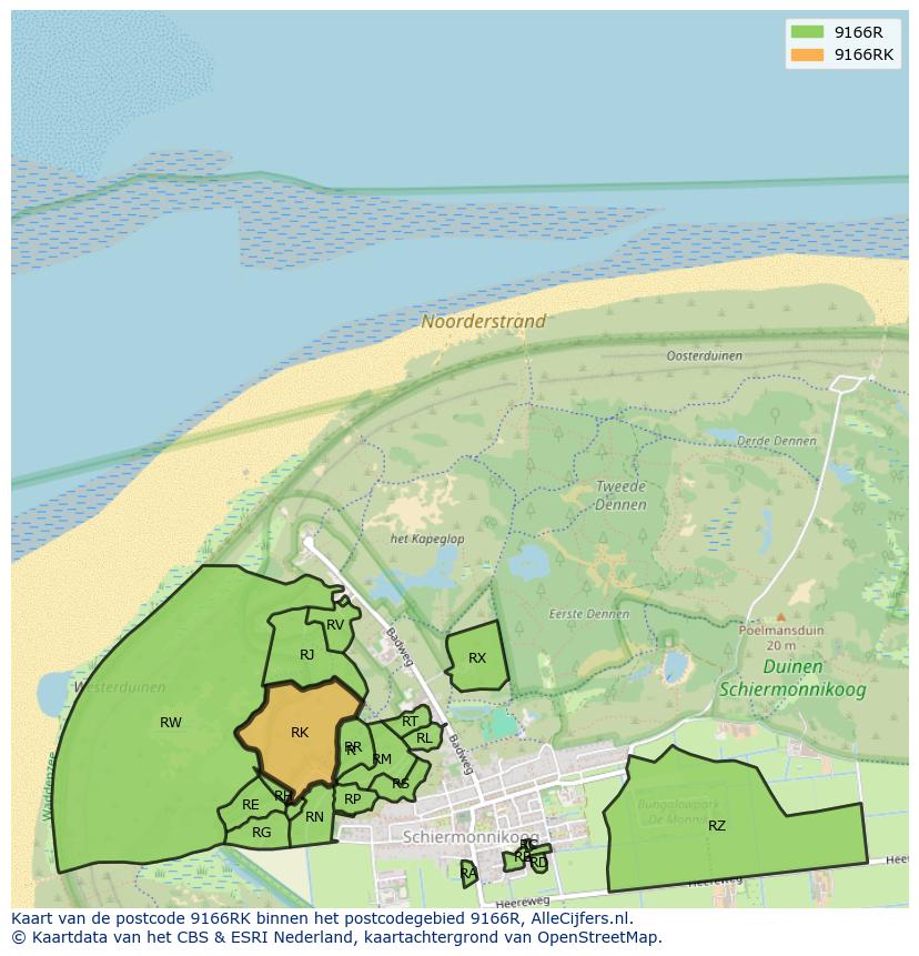 Afbeelding van het postcodegebied 9166 RK op de kaart.