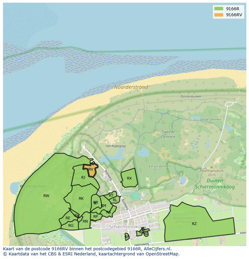 Afbeelding van het postcodegebied 9166 RV op de kaart.