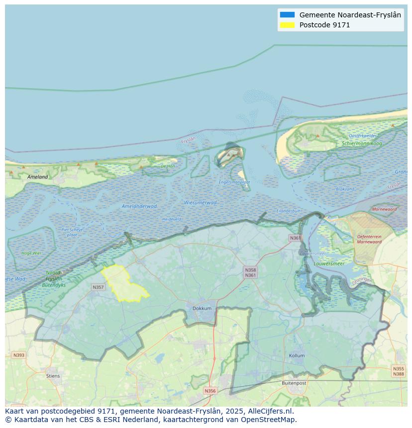 Afbeelding van het postcodegebied 9171 op de kaart.
