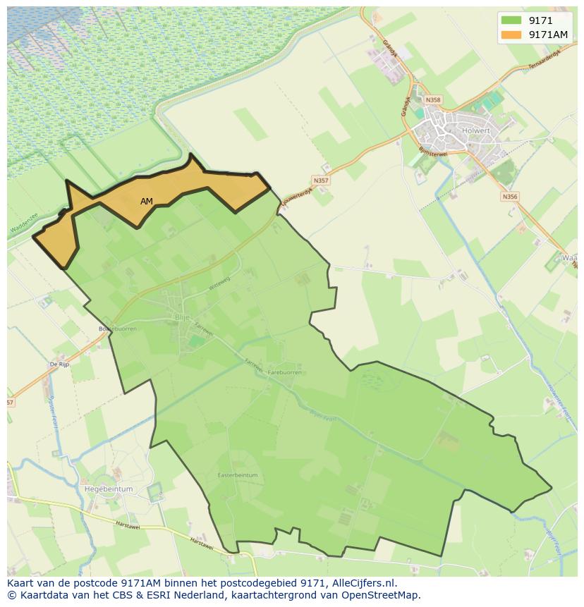 Afbeelding van het postcodegebied 9171 AM op de kaart.