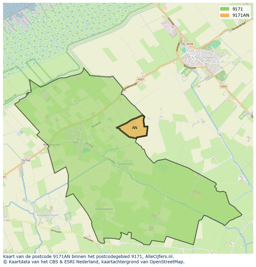 Afbeelding van het postcodegebied 9171 AN op de kaart.