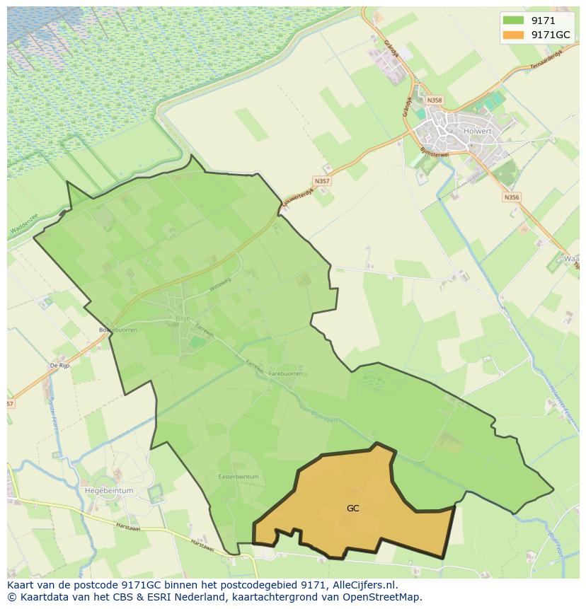 Afbeelding van het postcodegebied 9171 GC op de kaart.