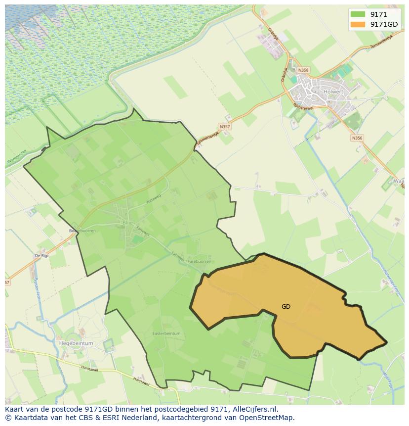 Afbeelding van het postcodegebied 9171 GD op de kaart.