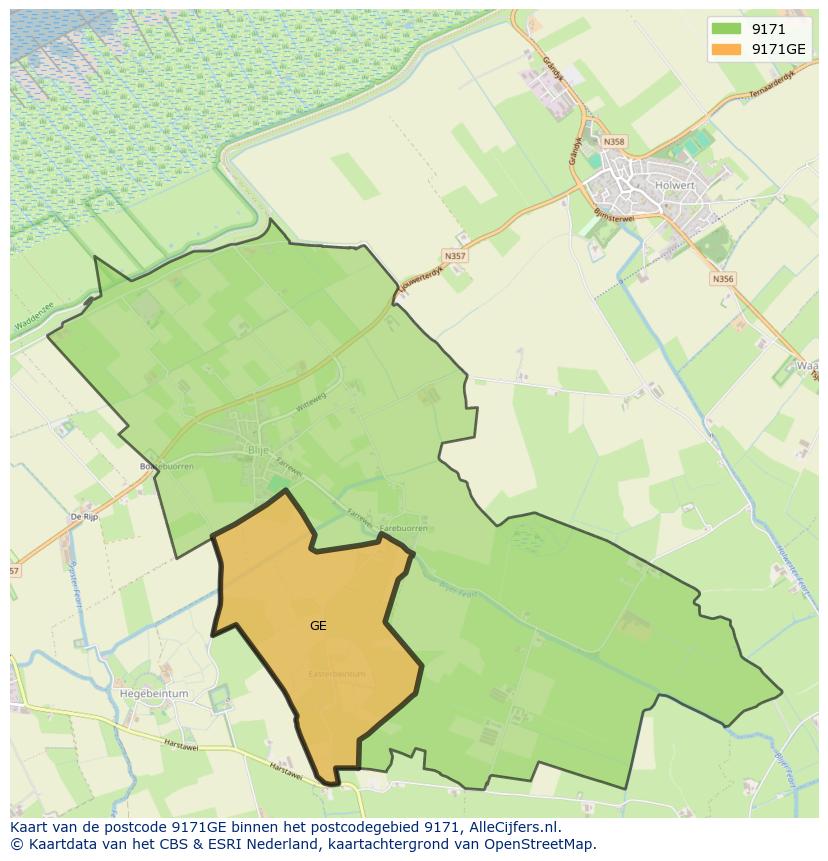 Afbeelding van het postcodegebied 9171 GE op de kaart.
